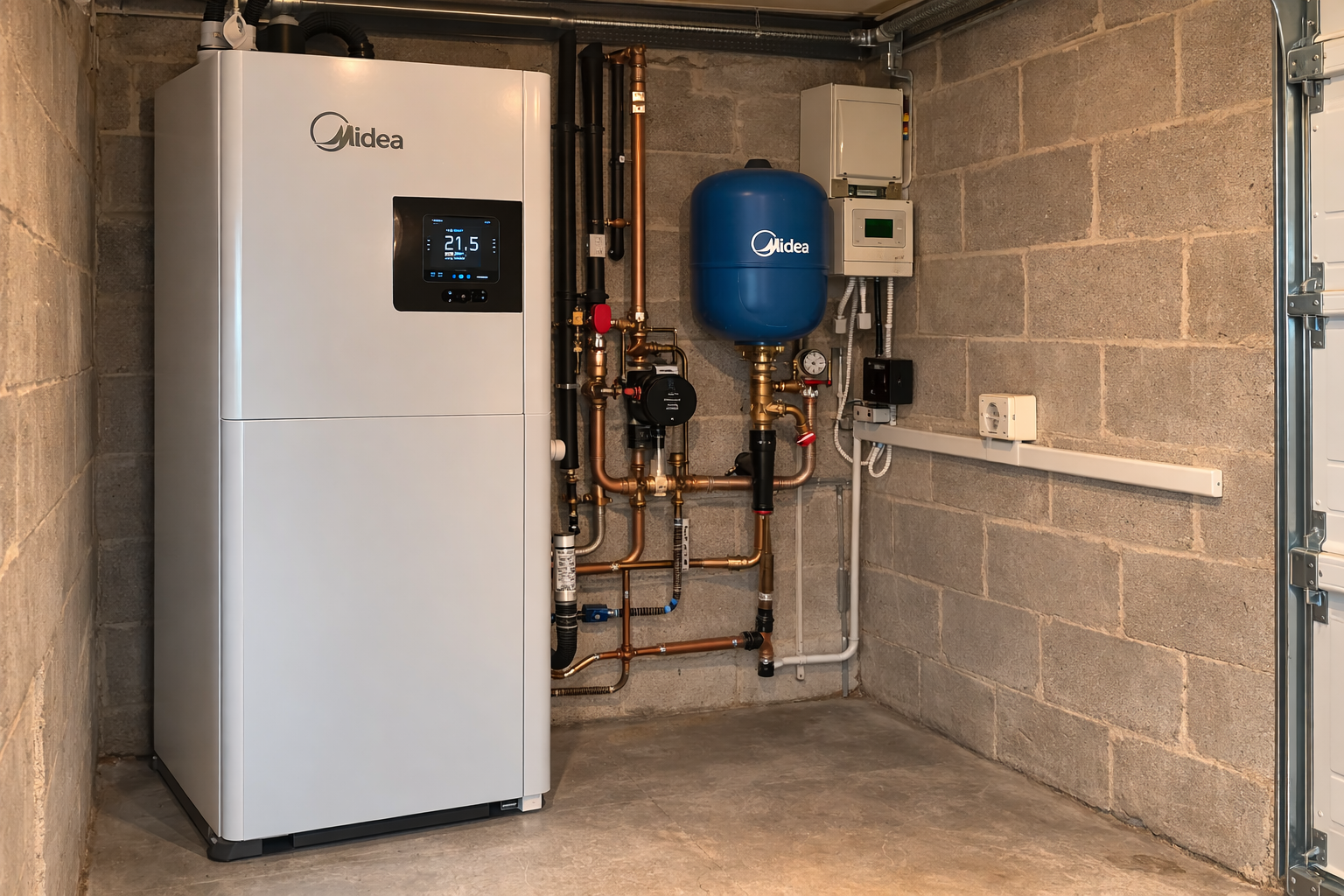 Module intérieur pompe à chaleur air eau dans garage